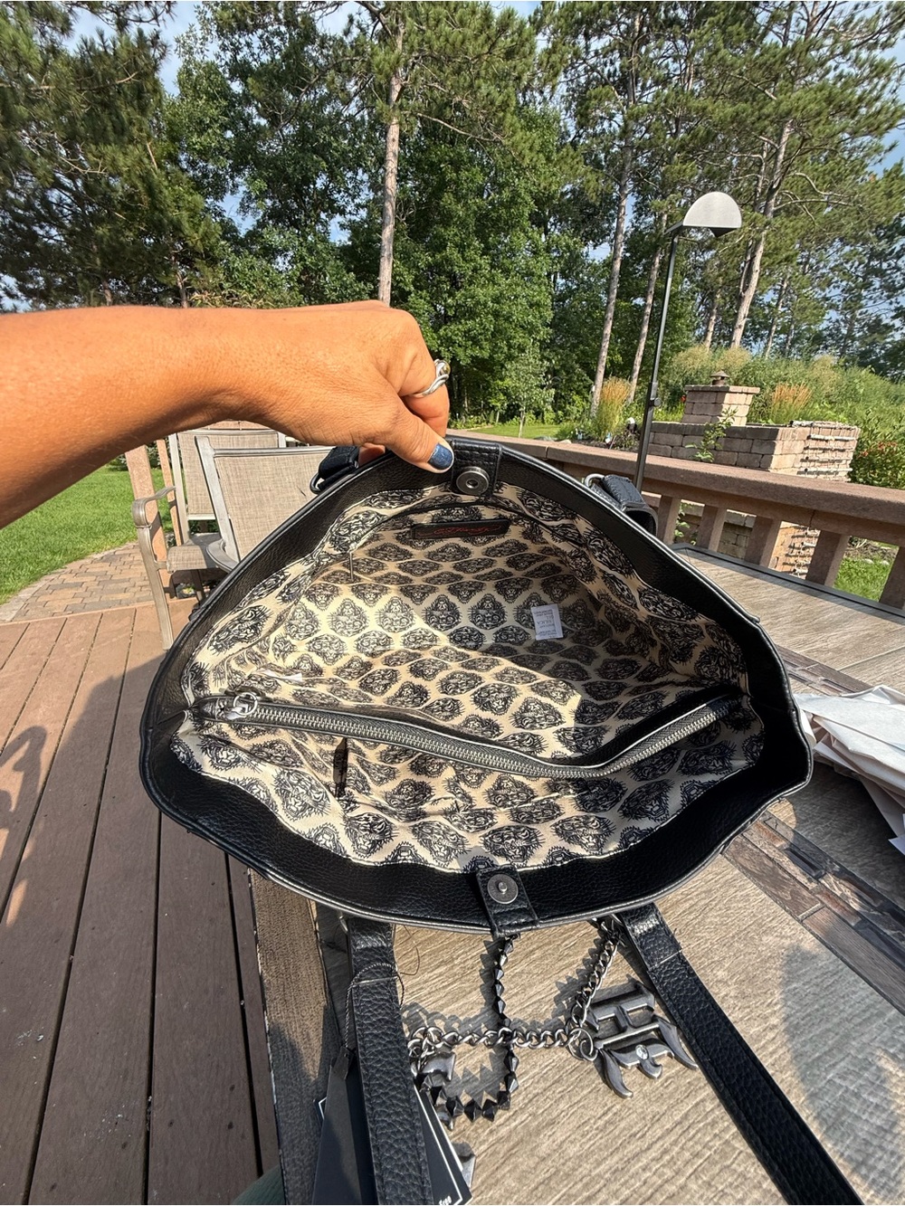 NWT Ed Hardy Studded Tote Rebel Black Shoulder Bag - Picture 8 of 10